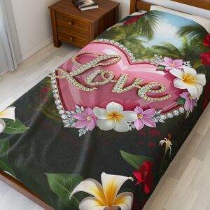 Our inspirational "Love" 'Solid Pink Heart' Design Velveteen Plush Throw Blanket Design! A Cozy Gift for Anniversary, Wedding Faith Home Decor Bedding