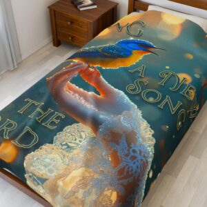 Throw Blanket with our Beautiful 'Song Bird' "Sing a new Song" Inspirational Virtues Velveteen Plush Blanket, Cozy Bedding Psalm 96:1