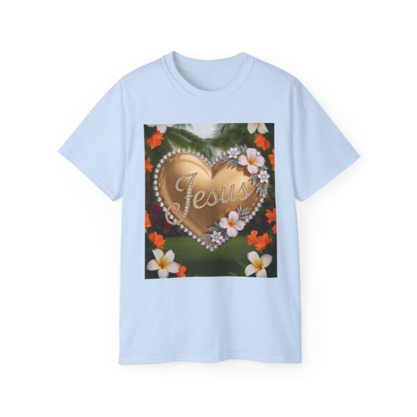 Our inspirational "Jesus" 'Diamond Ring-Solid Gold Heart' Design! on a Christian Unisex Cotton T-Shirt, Faith Spiritual Apparel, Love Gift - Image 19