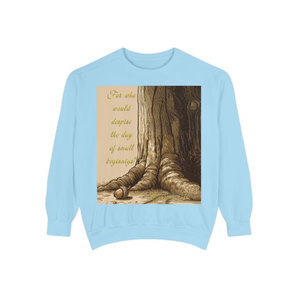 Sweatshirt Unisex with our Inspirational "Day of Small Beginnings" with thoughtful quote from Zech 4:10 and Acorn-Oak Tree design! Faith Apparel Gospel Fashion Jumper, Pullover - Image 25
