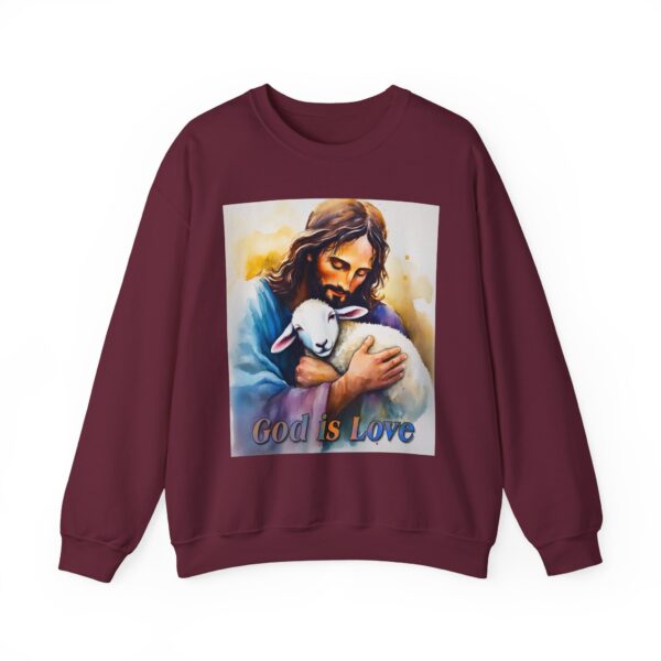Crewneck Sweatshirt with our "God is Love" series with Jesus hugging a baby lamb! Inspirational Biblical, Vintage Inspired Heavy Sweatshirt, Gift - Image 7