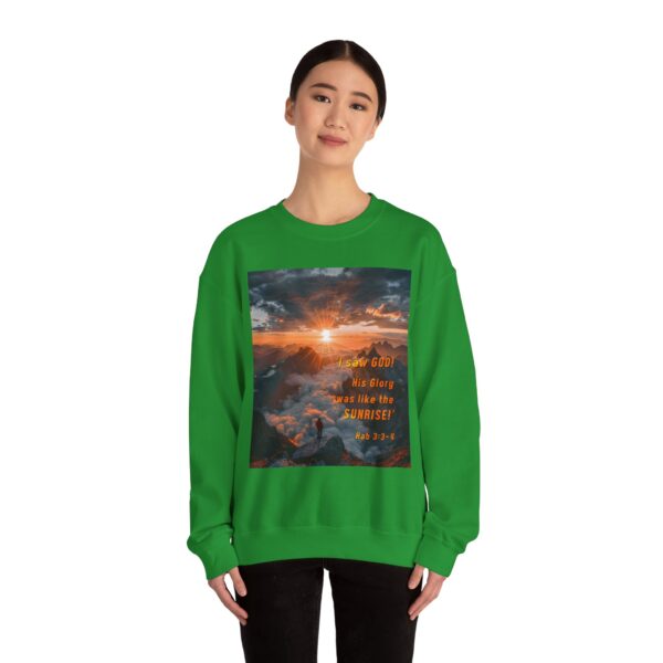 Crewneck Sweatshirt-with our inspirational "His splendor was like the sunrise" design with a quote from Habakkuk 3:3-4!Vintage Inspired Faith Apparel, Gospel Fashion Unisex Heavy - Image 16