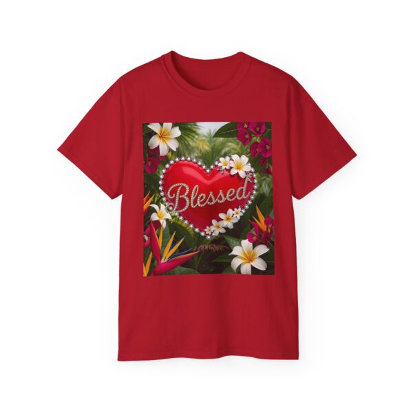 Our inspirational "Blessed" 'Solid Red Heart' Design! on a Christian Unisex Cotton T-Shirt, Faith Spiritual Apparel, Love Gift - Image 4