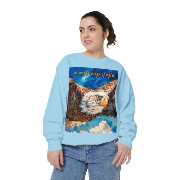 Our "as on the wings of eagles" Sweatshirt with a majestic eagle in flight. Vintage Christian Faith Apparel, Thoughtful Quote from Isaiah 40:31! Unisex Jumper, Pullover - Image 20