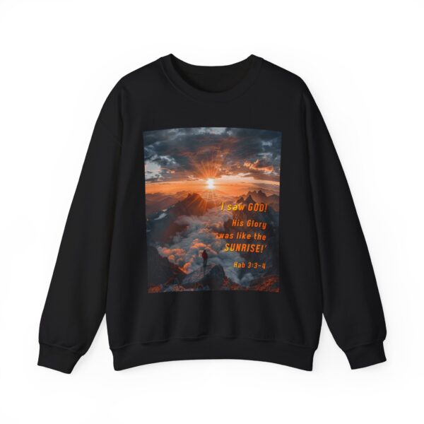 Crewneck Sweatshirt-with our inspirational "His splendor was like the sunrise" design with a quote from Habakkuk 3:3-4!Vintage Inspired Faith Apparel, Gospel Fashion Unisex Heavy - Image 8