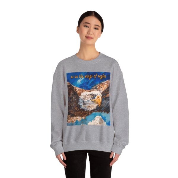 Crewneck Sweatshirt-with our "as on the wings of eagles" design with a majestic eagle in flight! Vintage Inspired Faith Apparel, Gospel Fashion Unisex Heavy Isaiah 40:31 - Image 11
