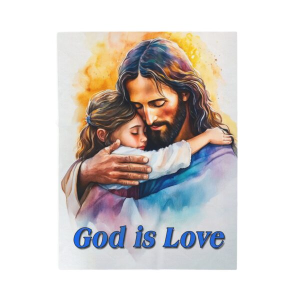 Our "God is Love" series with Jesus hugging a little girl! Inspirational Velveteen Plush Throw Blanket. Cozy Faith Home Decor Bedding - Image 3