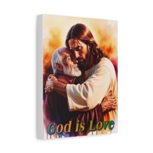 Inspirational Wall Art Canvas, "God is Love" Jesus hugging Papa! Print, Christian Home Decor, Uplifting Religious Gift, Faith-Based Artwork