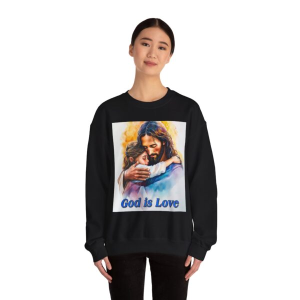 Crewneck Sweatshirt with our "God is Love" series with Jesus hugging a young girl! Inspirational Biblical Vintage Inspired Gift - Image 8