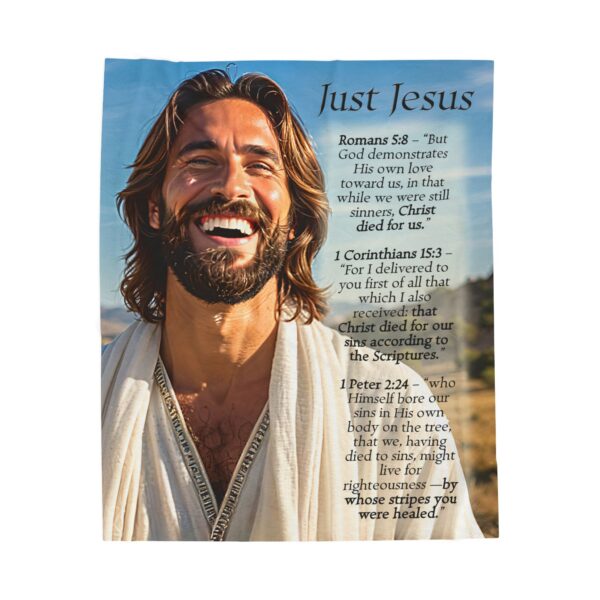 Our "Just Jesus" and Verses on Salvation Design Velveteen Plush Throw Blanket A Cozy Gift for Anniversary, Wedding Faith Home Decor Bedding - Image 5