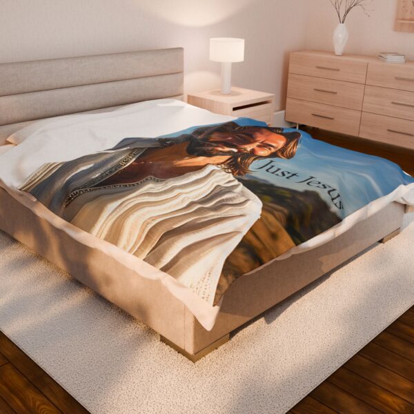 Our "Just Jesus" Design Inspirational Velveteen Plush Throw Blanket. A Cozy Gift for Anniversary, Wedding Faith Home Decor Bedding - Image 4