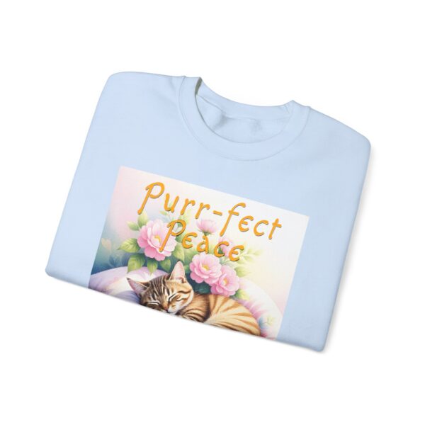 Crewneck Sweatshirt with our "Purr-fect Peace" with a cat in blissful sleep design featuring the verse Isaiah 26:3! Inspirational Biblical, Vintage Inspired, Gift - Image 4