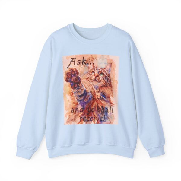 Crewneck Sweatshirt-with our "Ask ...and ye shall receive" Matt 7:7 featuring a Maine Coon Cat asking for a treat! Vintage Inspired Faith Apparel, Gospel Fashion Unisex Heavy - Image 2