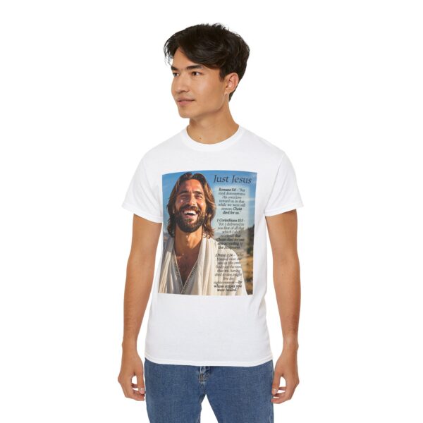 Our inspirational "Just Jesus" and Verses on Salvation Design on a Christian Unisex Cotton T-Shirt, Faith Spiritual Apparel, Love Gift - Image 4