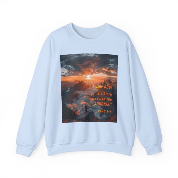 Crewneck Sweatshirt-with our inspirational "His splendor was like the sunrise" design with a quote from Habakkuk 3:3-4!Vintage Inspired Faith Apparel, Gospel Fashion Unisex Heavy - Image 6