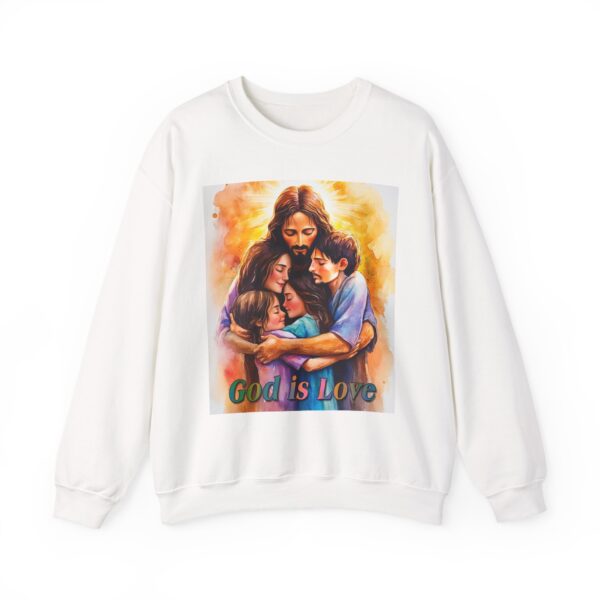 Crewneck Sweatshirt-with our "God is Love" series with Jesus hugging a young family! Inspirational Biblical Vintage Inspired Gift
