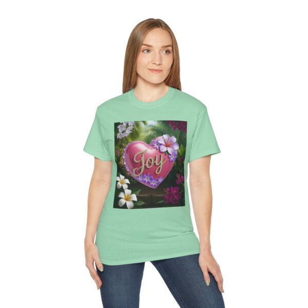 Our inspirational "Joy" 'Solid Pink Heart' Design! on a Christian Unisex Cotton T-Shirt, Faith Spiritual Apparel, Love Gift - Image 16