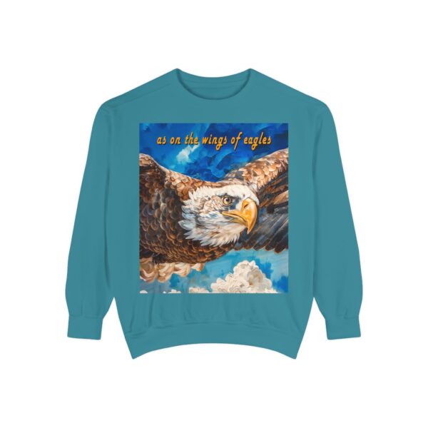 Our "as on the wings of eagles" Sweatshirt with a majestic eagle in flight. Vintage Christian Faith Apparel, Thoughtful Quote from Isaiah 40:31! Unisex Jumper, Pullover - Image 15