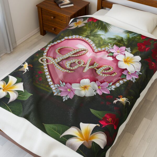 Our inspirational "Love" 'Solid Pink Heart' Design Velveteen Plush Throw Blanket Design! A Cozy Gift for Anniversary, Wedding Faith Home Decor Bedding - Image 7