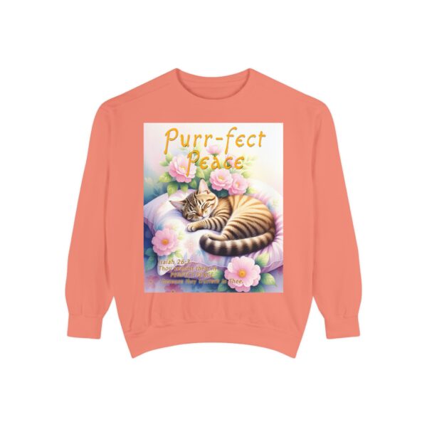 Sweatshirt Unisex with "Purr-fect Peace" with a cat in blissful sleep and the verse Isaiah 26:3!  Christian Apparel, Faith-Based Comfort, Jumper, Gift for Believers - Image 5