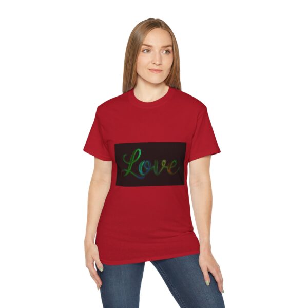 Our inspirational "Love" 'light in darkness' Design!! on a Christian Unisex Cotton T-Shirt, Faith Spiritual Apparel, Love Gift - Image 2