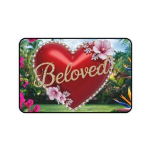 Inspirational Desk Mat "Beloved" 'Solid Red Heart' - Mouse Pad, Office Decor Desk Accessory, Gaming Pad, Computer Mat, Non-Slip