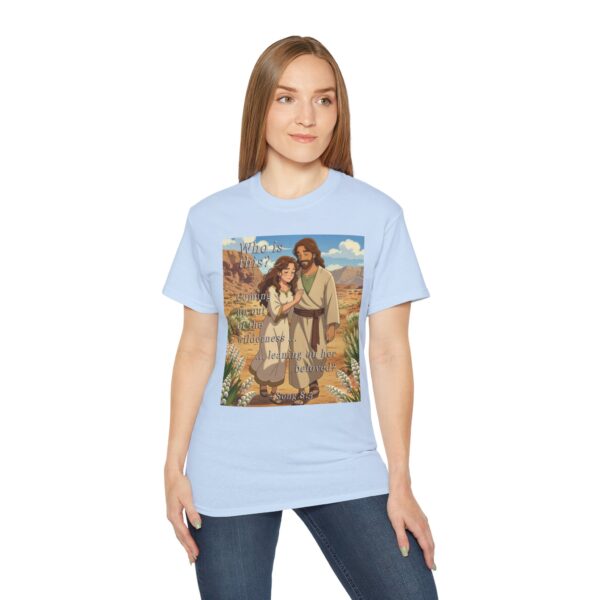 Cotton T-shirt with our inspirational "Who is this?" from Song of Solomon 8:5 ANIME style design. Vintage Christian Faith Apparel Unisex Cotton T-Shirt, Thoughtful Quote - Image 21