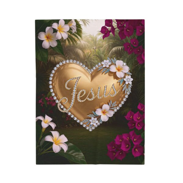 Our inspirational "Jesus" 'Solid Gold Heart' Design Velveteen Plush Throw Blanket Design! A Cozy Gift for Anniversary, Wedding Faith Home Decor Bedding - Image 9