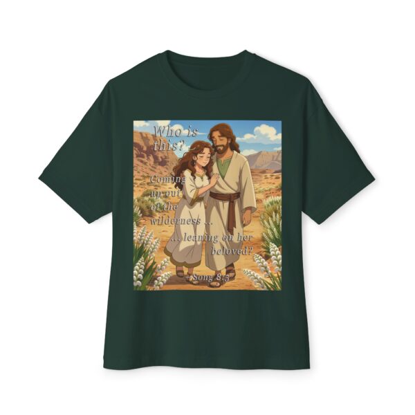Our inspirational "Who is this?" from Song of Solomon 8:5, ANIME style design Boxy T-Shirt, Inspirational Christian Faith Apparel Unisex Cotton Tee, Oversized Boxy Top T-shirt - Image 9