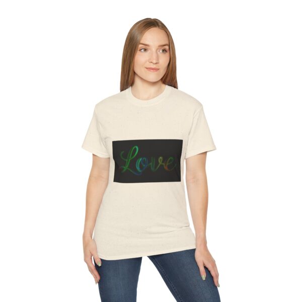 Our inspirational "Love" 'light in darkness' Design!! on a Christian Unisex Cotton T-Shirt, Faith Spiritual Apparel, Love Gift - Image 3
