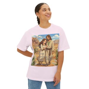 Our inspirational "Who is this?" from Song of Solomon 8:5, ANIME style design Boxy T-Shirt, Inspirational Christian Faith Apparel Unisex Cotton Tee, Oversized Boxy Top T-shirt