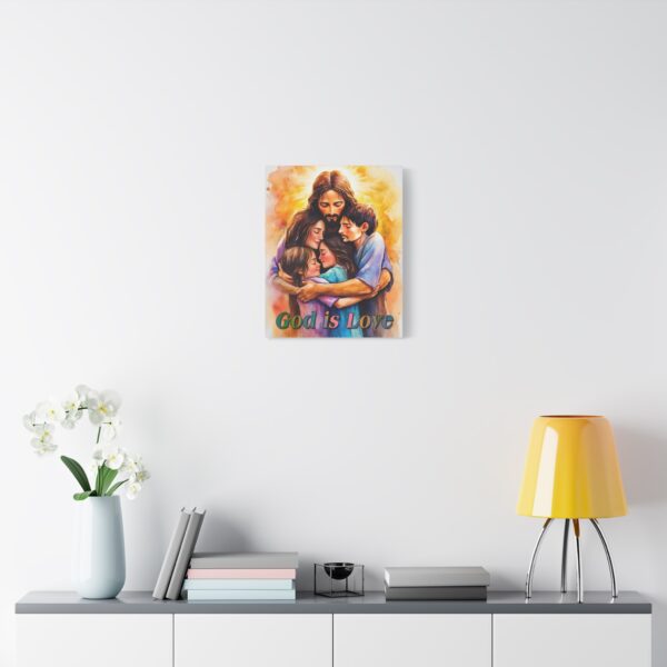 Inspirational Wall Art Canvas "God is Love" Jesus hugging a young family! Christian Home Decor Uplifting Religious Gift Faith-Based Artwork - Image 8