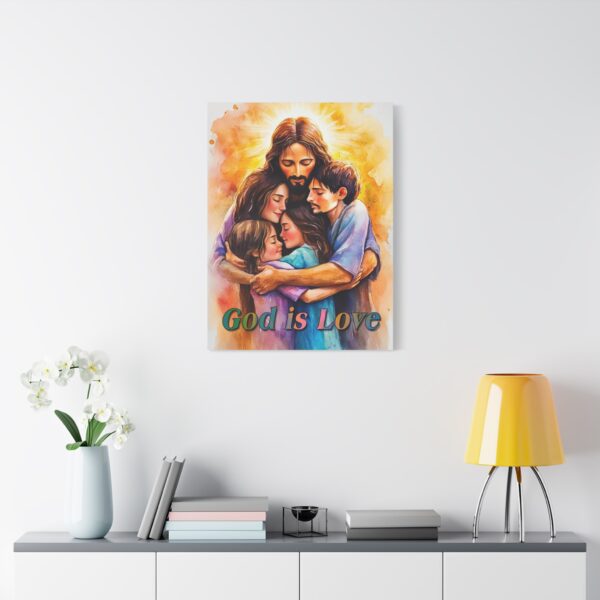 Inspirational Wall Art Canvas "God is Love" Jesus hugging a young family! Christian Home Decor Uplifting Religious Gift Faith-Based Artwork - Image 15