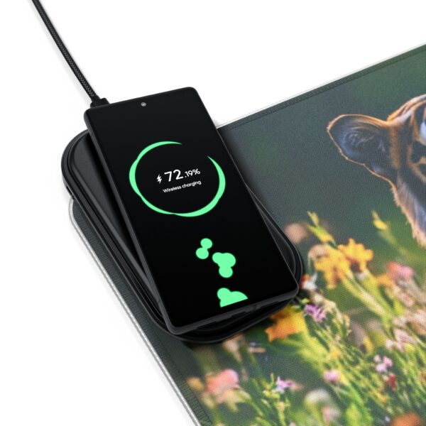 LED + Wireless Charger Gaming Mouse Pad with 'Bengal Tiger at Rest' Design, Gaming Desk Accessory, Tech Gift, Home Office Gamer Essentials - Image 3