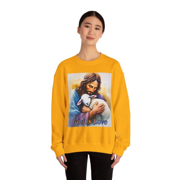 Crewneck Sweatshirt with our "God is Love" series with Jesus hugging a baby lamb! Inspirational Biblical, Vintage Inspired Heavy Sweatshirt, Gift - Image 6