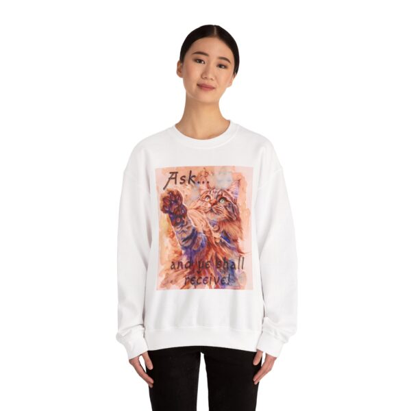 Crewneck Sweatshirt-with our "Ask ...and ye shall receive" Matt 7:7 featuring a Maine Coon Cat asking for a treat! Vintage Inspired Faith Apparel, Gospel Fashion Unisex Heavy - Image 6
