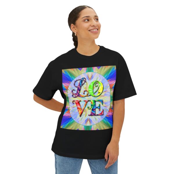 Our "Love" 'kaleidoscope' design on a Unisex Tee, Inspirational Oversized Box Tshirt, Religious Graphic Top, Travel Bible Verse Apparel - Image 6