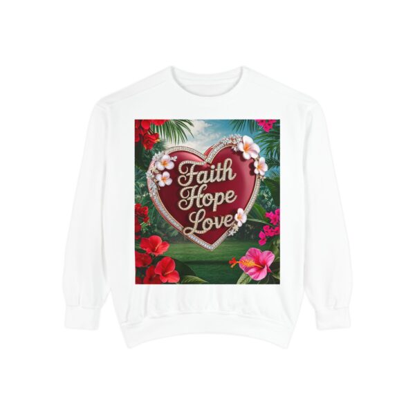 Sweatshirt Unisex our inspirational "Faith Hope Love" 'Solid Red Heart' design. Faith Apparel Gospel Fashion Jumper, Pullover - Image 13