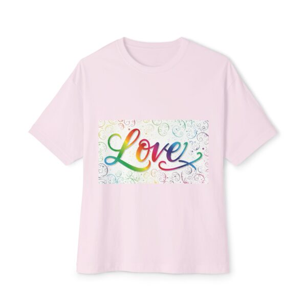 Our  "Love" 'spirals' design on a Unisex Tee, Inspirational Oversized Box Tshirt, Religious Graphic Top, Travel Bible Verse Apparel - Image 3