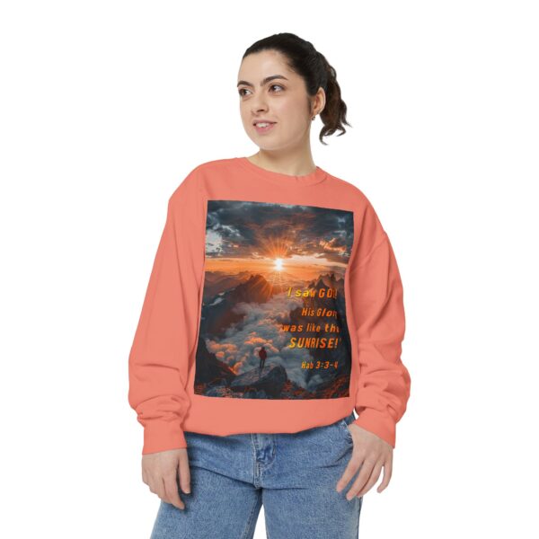 Sweatshirt Unisex our inspirational "His splendor was like the sunrise" design with a quote from Habakkuk 3:3-4! Faith Apparel Gospel Fashion Jumper, Pullover - Image 14