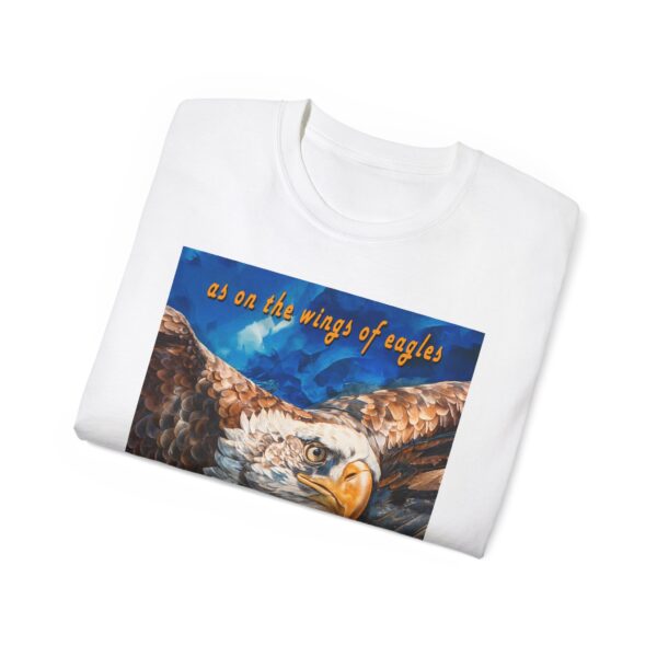 Our "as on the wings of eagles" Cotton T-Shirt with a majestic eagle in flight. Vintage Christian Faith Apparel Unisex Cotton T-Shirt, Thoughtful Quote from Isaiah 40:31! - Image 9