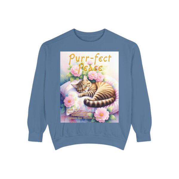 Sweatshirt Unisex with "Purr-fect Peace" with a cat in blissful sleep and the verse Isaiah 26:3!  Christian Apparel, Faith-Based Comfort, Jumper, Gift for Believers - Image 21