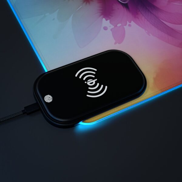 LED + Wireless Charger Gaming Mouse Pad with "Peace" 'colorful sleeping cat' Design, Gaming Desk Accessory, Tech Gift, Home Office Gamer Essentials - Image 9