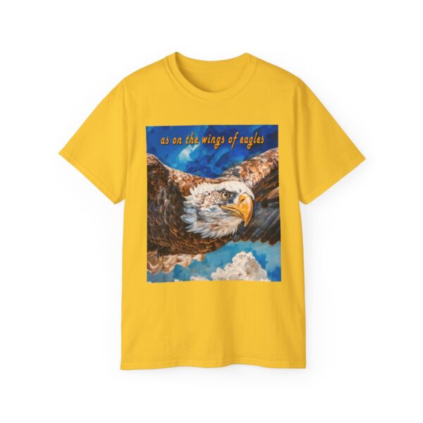 Our "as on the wings of eagles" Cotton T-Shirt with a majestic eagle in flight. Vintage Christian Faith Apparel Unisex Cotton T-Shirt, Thoughtful Quote from Isaiah 40:31! - Image 26