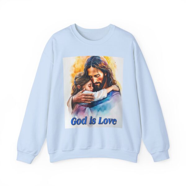 Crewneck Sweatshirt with our "God is Love" series with Jesus hugging a young girl! Inspirational Biblical Vintage Inspired Gift - Image 15