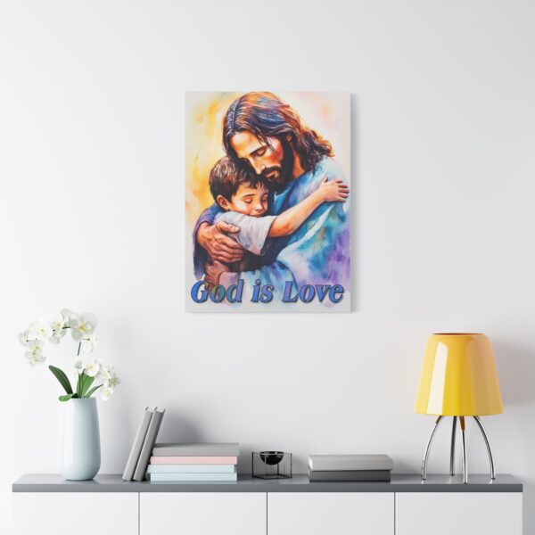 Inspirational Wall Art Canvas, "God is Love" Jesus hugging a small boy, Christian Home Decor, Uplifting Religious Gift, Faith-Based Artwork - Image 14