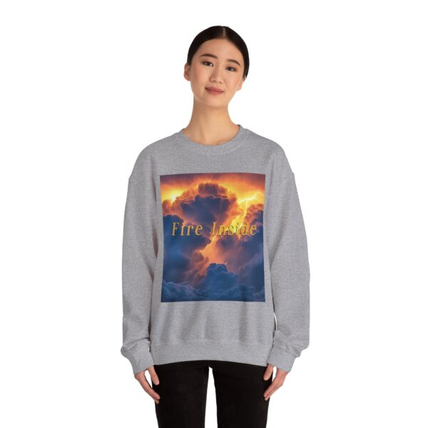 Crewneck Sweatshirt with our 'Storm Light' "Fire Inside" design! Beauty of Creation Tropical Storm Inspirational Sweatshirt Unisex - Image 18