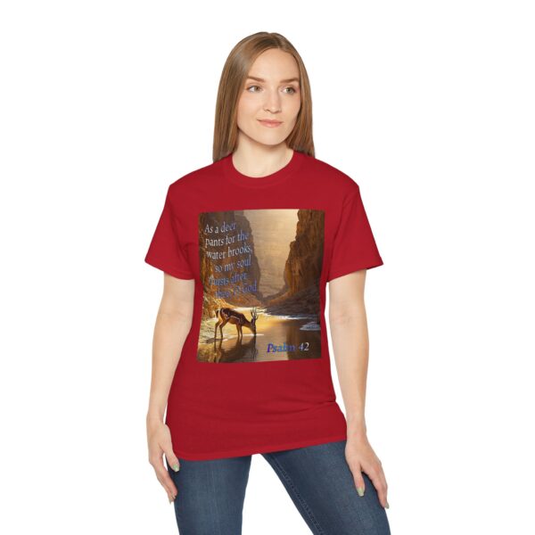 Our inspirational Psalm 42 'As a Deer Pants' in design! Christian Unisex Cotton T-Shirt, Faith Spiritual Apparel, Love Gift - Image 30