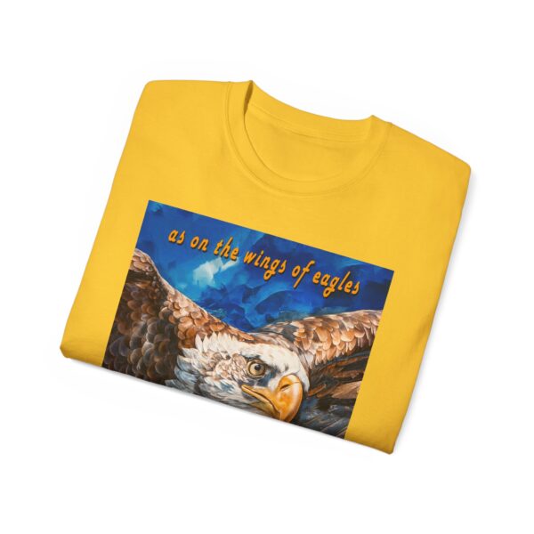 Our "as on the wings of eagles" Cotton T-Shirt with a majestic eagle in flight. Vintage Christian Faith Apparel Unisex Cotton T-Shirt, Thoughtful Quote from Isaiah 40:31! - Image 29