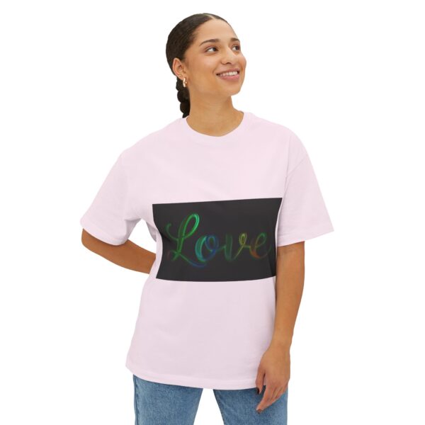 Our "Love" 'light in darkness' design on a Unisex Tee, Inspirational Oversized Box Tshirt, Religious Graphic Top, Travel Bible Verse Apparel - Image 6
